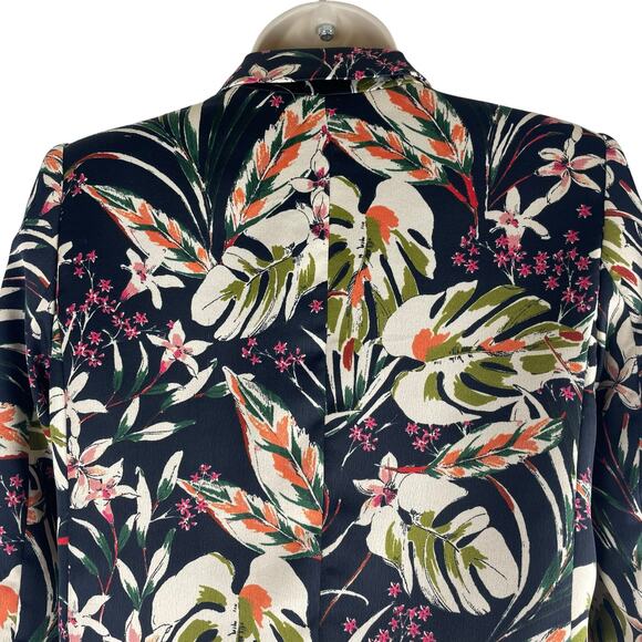 Zara Satin Floral Printed Open Front Long Blazer Jacket Women Green Size XS - Picture 8 of 10